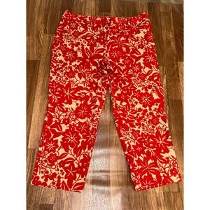 Talbots Signature Red Cream Floral Crop Pants Womens 14P Petite Cotton‎ Blend